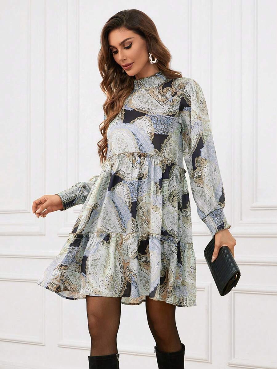 GENKIRA Vestido De Manga Larga Con Estampado De Cachemira Para Mujer - Multicolor - Ver 1