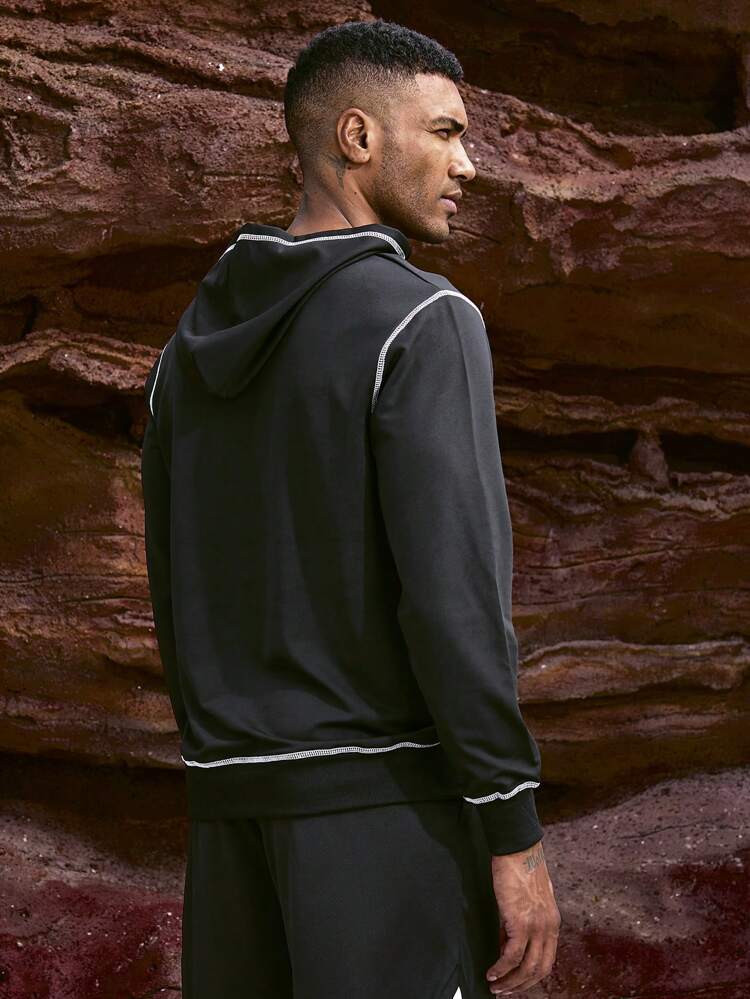 Men's Kangaroo Pocket Sports Sweatshirt With Contrast Stitching Detail Sweatshirt Men Sweatshirt