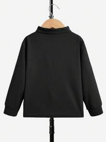 SHEIN 男童休閒鈕扣披肩恤衫,帶口袋,半開領 - 黑色 - 查看 2