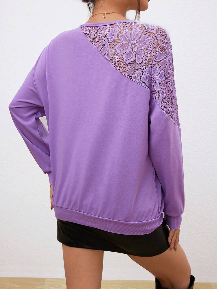 Elegant Women's Lace Splice Sweatshirt