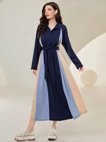 Seusyu 女性彩色拼接腰帶襯衫裙 - 彩色 - 查看 4