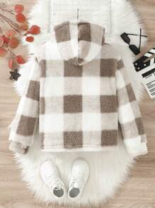 Boys' Plaid Fleece Hooded Long Sleeve Zipper Coat, Fall And Winter Family Matching Outfits Mommy And Me (each Item Sold Separately, 5 Items In Total) - Multicolor - View 2
