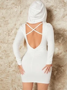 SHEIN SXY 十字交叉連帽俱樂部服性感女式露背連身裙 - 白色 - 查看 6