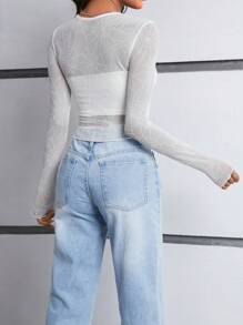 SHEIN Essnce 毛絨網紗女士上衣 - 白色 - 查看 2