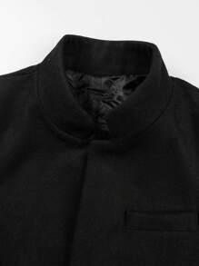 男士长袖立领单排扣大衣，适合秋冬季穿着 - 黑色 - 查看 4