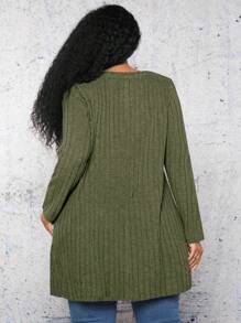 SHEIN CURVE+ Plus Size Women's Split Hem Longline Distressed T-shirt - Army Green - View 2