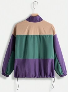SHEIN EZwear Chaqueta Tejida Con Bloques De Color Para Mujer Talla Grande