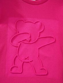 SHEIN 少女甜美又酷的純色寬鬆連身洋裝,3d熊熊圖案壓花印刷斜挎包款式 - 玫紅色 - 查看 3