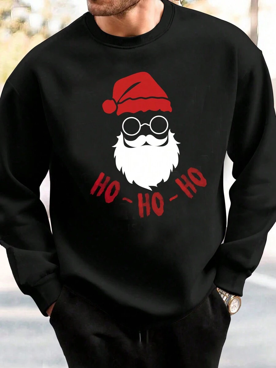 Manfinity VCAY Áo nỉ in họa tiết Giáng sinh dáng rộng dành cho nam, dành cho mùa thu đông - màu đen - Xem 1