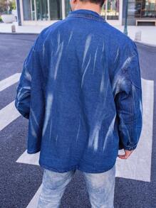 Claim Dot Men's Extra Loose Denim Shirt With Turn-Down Collar And Drop Shoulder Design - Dark Wash - View 2