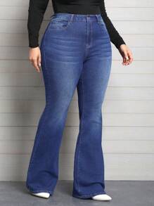 EMERY ROSE Plus Size Women's Stretchy Flared Jeans   Spring Outfits For Women Festival Outfits Elegant Business Casual Woman Jeans - Medium Wash - View 4