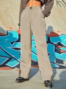 In My Nature 女士繩口褲領色塊寬褲,適用於戶外活動 - 卡其色 - 查看 4