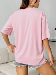 SHEIN Unity 度假休闲美式热带汽车图案 T 恤 - 粉色 - 查看 2