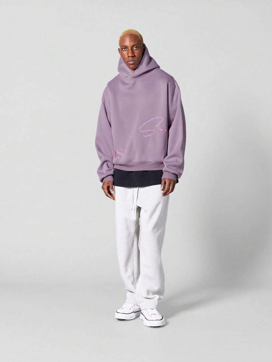 SUMWON Regular Fit Overhead Hoodie With Signature Embroidery - Purple - View 1