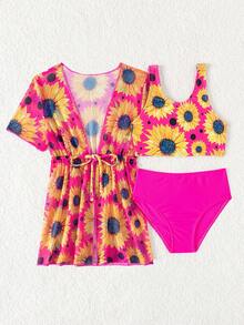 嬰兒女童向日葵印花泳衣套裝 - 彩色 - 查看 5