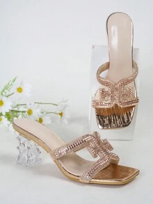 Fashionable Lady Style High-end Rhinestone Strip Shaped Heel Ladies High-heeled Sandals - Rose Gold - View 2