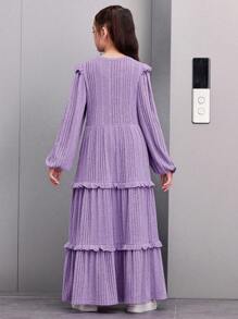 SHEIN Tween Girl's Loose Retro Maxi Ruffle Dress - Purple - View 2