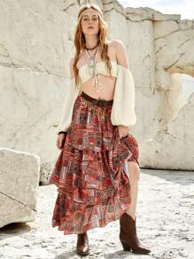 Bohemela Vacation Halter Drawstring Cropped Top - Beige - View 6