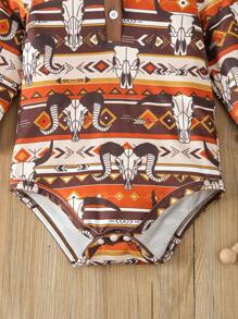 Baby Boy Cow Print Polo Bodysuit - Coffee Brown - View 5