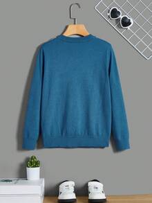 SHEIN Con trai Lỏng lẻo Áo len Với Mẫu chữ - Màu xanh lam - Xem 2