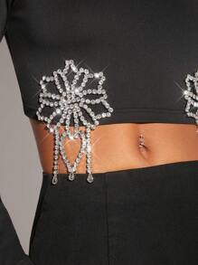 Hauture Top Corto Con Flecos De Diamantes De Imitación Y Estampado Floral