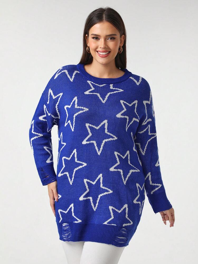 Plus Size Star Pattern Sweater