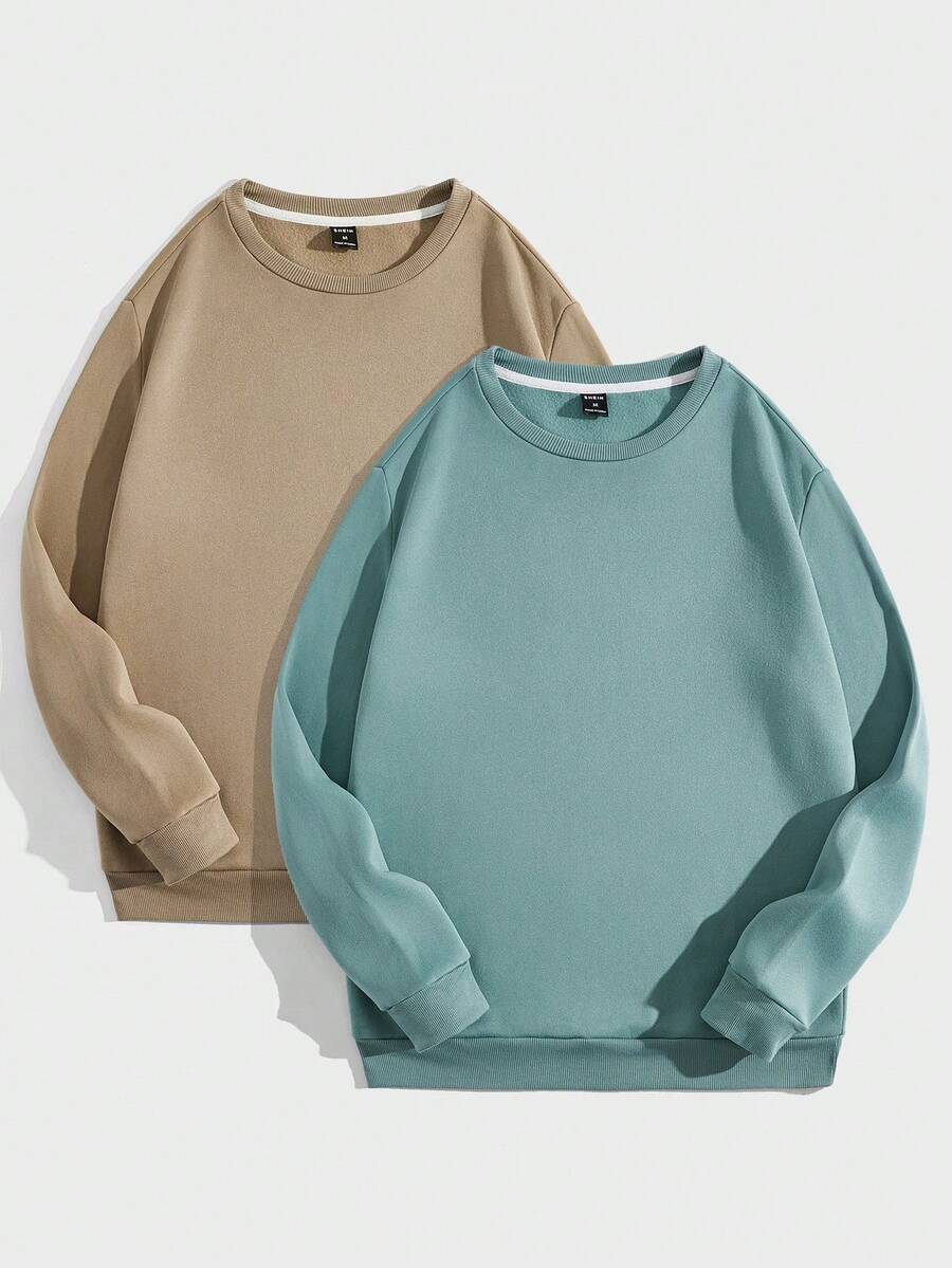 Manfinity NiteLyfe Nam Màu thuần Dệt kim Giải trí Vòng cổ Áo nỉ - Nhiều màu - Xem 1