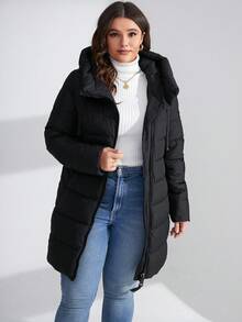GASMAN Plus Size Women's Zip-Up Hooded Padded Coat - Black - View 5