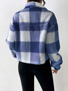 SHEIN Essnce Plush Color-blocked Jacket - Royal Blue - View 2