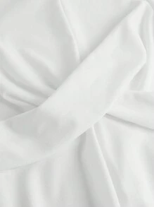 SHEIN 少女扭結前環領長袖休閒連衣裙 - 白色 - 查看 3