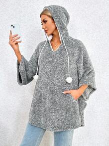 SHEIN Essnce 寬鬆型珊瑚絨連帽女裝連衣裙