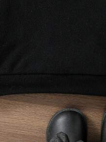 SHEIN Girls' Solid Color Simple Half High Neck Zipper Sweatshirt - Black - View 3