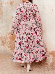 SHEIN Franclia Kích thước lớn Của phụ nữ In hoa Nhiều lớp Xù Hoa Sen Đầm - Nhiều màu - Xem 2