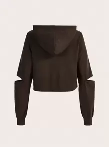 ROMWE PUNK Sudadera Con Capucha Y Manga Hueca Para Mujer - Marrón - Ver 2