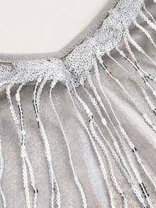 SHEIN Franclia Plus Size Sparkly Fringe Camisole Top - White - View 4