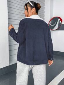 Flirla Plus Size Women's Corduroy Casual Jacket With Collar - Multicolor - View 2