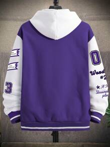 Manfinity EMRG Loose Men's Color Block Letter Print Baseball Jacket - Purple - View 3