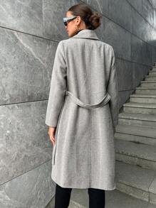 RueChic Ladies' Woolen Coat With Large Lapel & Chevron Pattern - Beige - View 2