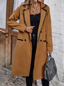 SHEIN LUNE Women's Fashion Double Breasted Woolen Coat Fall Cloth For Women - Khaki - View 4