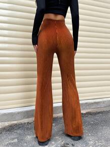 SHEIN Unity High Waisted Flared Corduroy Pants - Burnt Orange - View 2