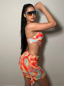 Swim EVENT Random Tie Dye Twisted Bikini Set With Beach Skirt Summer