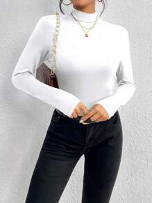 INAWLY 立領長袖連身衣 - 白色 - 查看 3