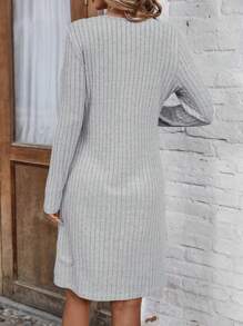 SHEIN LUNE Của phụ nữ Khối màu Giải trí Sọc Đầm - Xám - Xem 2