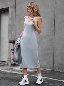 SHEIN Essnce 女士連帽衛衣和無袖連衣裙套裝 - 灰色 - 查看 5