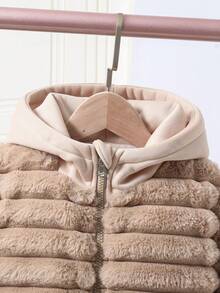 SHEIN Cô gái Sang trọng Tính hai mặt áo có mũ Dây kéo Áo khoác , Hai mặt Mặc - Màu Khaki - Xem 4