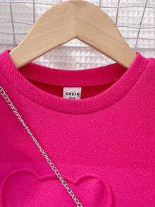 SHEIN 少女甜美又酷的純色寬鬆連身洋裝,3d熊熊圖案壓花印刷斜挎包款式 - 玫紅色 - 查看 5