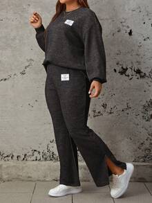 SHEIN LUNE Kích thước lớn Giải trí Thời trang 2 cái/bộ Mô hình Lanh - Màu xám đen - Xem 5