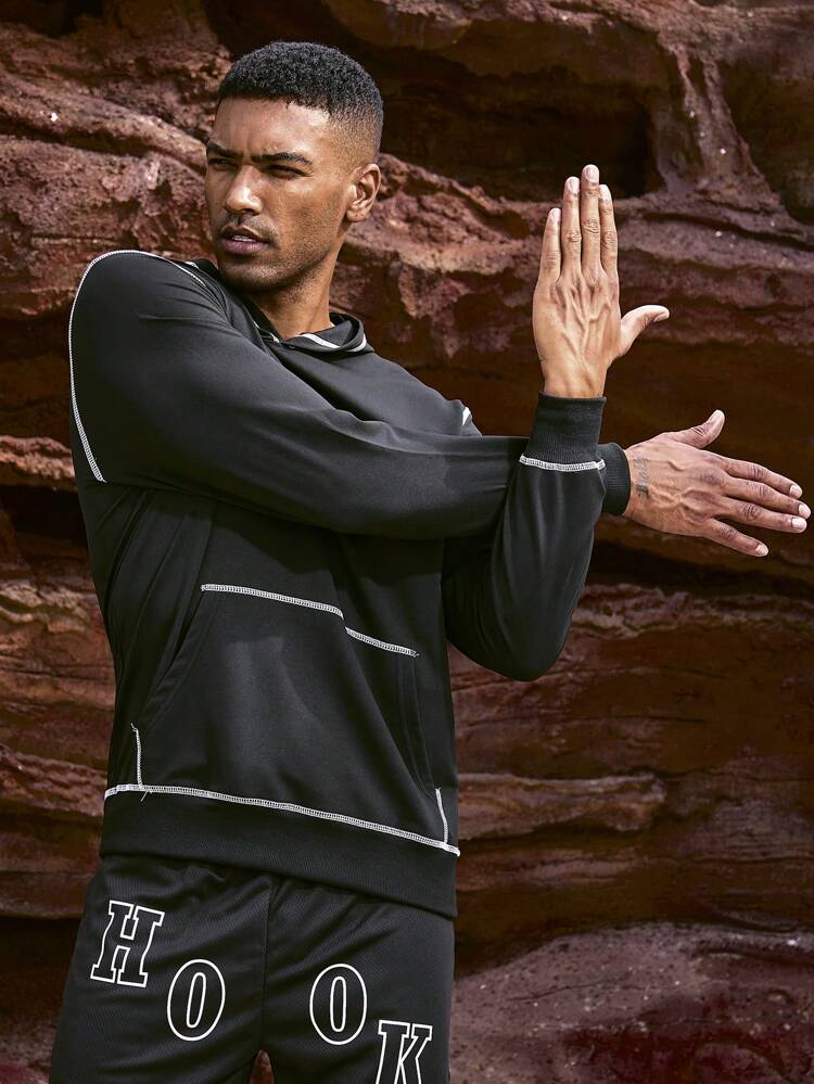 Men's Kangaroo Pocket Sports Sweatshirt With Contrast Stitching Detail Sweatshirt Men Sweatshirt