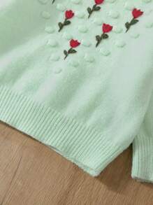Baby Girl's Flower Embroidered Sweater Winter - Mint Green - View 5