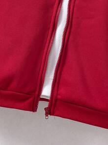 青少年男孩基本款純色連帽拉鍊衫,多功能設計 - 酒紅色 - 查看 5